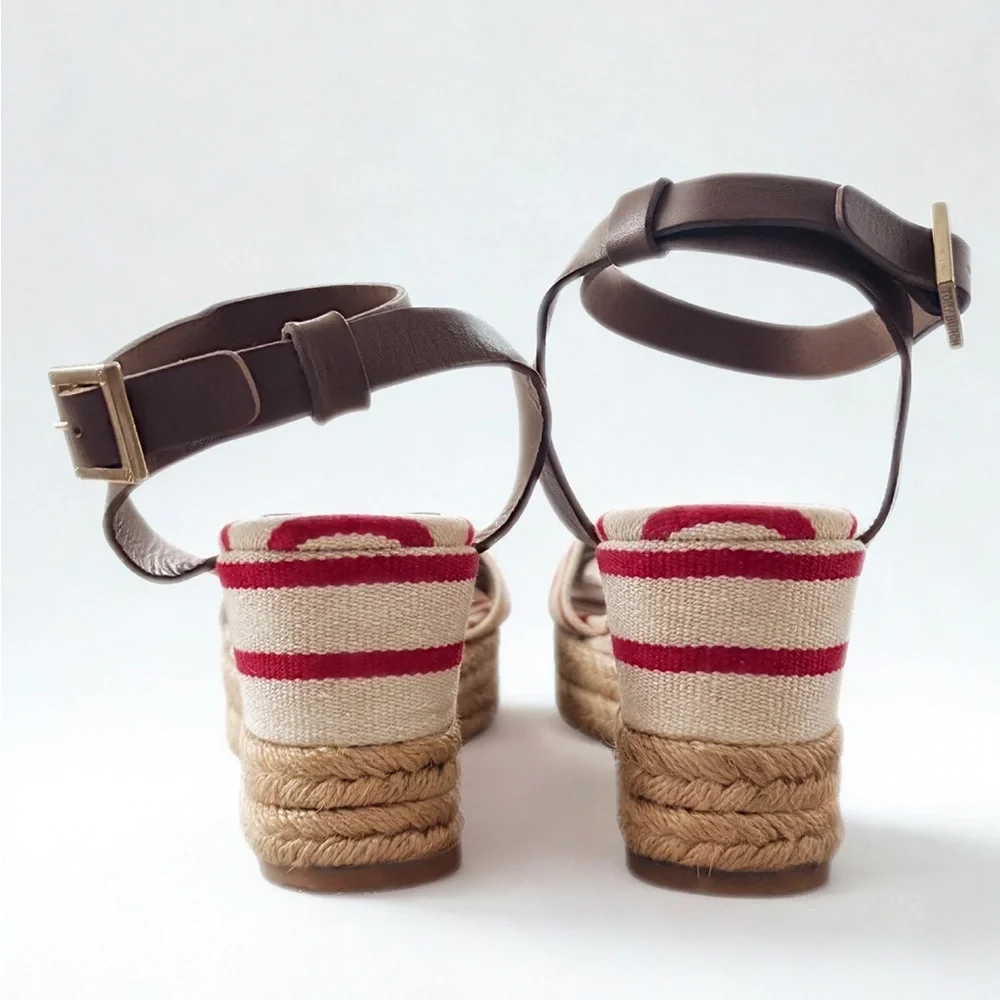 Pre❤️ TORY BURCH Striped Canvas Espadrille Wedge Sandals - Size 10